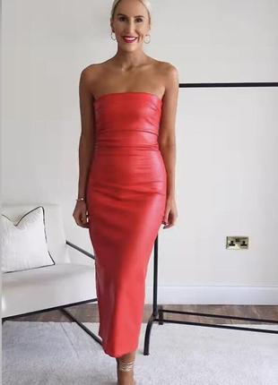 Кожаное платье красное тренд viral zara2 фото