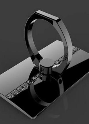 Кольцо-подставка/попсокет для телефона «lady style» со стразами в черном цвете