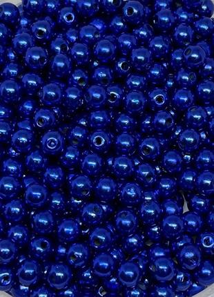 Бусины (пластиковые, круглые) ø6 мм, цвет-синий (электрик), упаковка ≈20 грамм (примерно 196-210 ш), синий