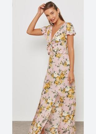 Платье миди макси длинное с разрезами miss selfridge розовое цветочное в цветах женская летняя вискозное платье3 фото