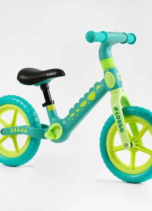 Дитячий біговел-велобіг 12 дюймів єва колеса та нейлонова рама corso cs-12530 зелений1 фото