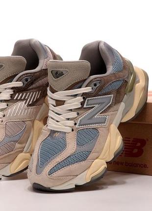 Стильные женские кроссовки new balance 9060 mushroom & aluminium коричневые с синим2 фото