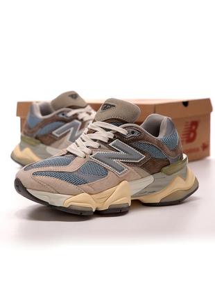 Стильные женские кроссовки new balance 9060 mushroom & aluminium коричневые с синим