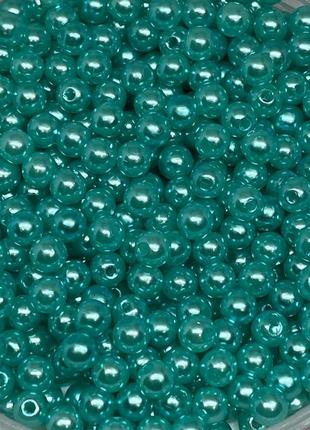 Бусины (пластиковые, круглые) ø6 мм, цвет-бирюзовый, упаковка ≈20 грамм (примерно 196-210 ш), бирюзовый