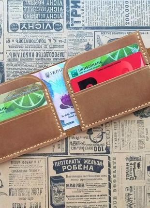 Чоловічий шкіряний гаманець ручної роботи, рудий, 11*8,5 см.3 фото
