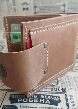 Чоловічий шкіряний гаманець ручної роботи, рудий, 11*8,5 см.4 фото