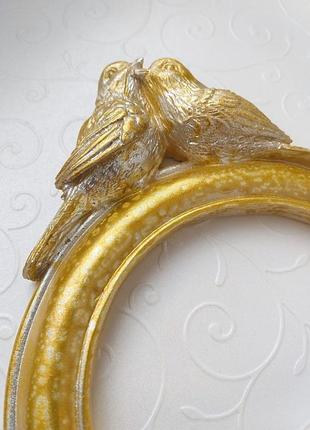 Кругла рамка з пташечками, гіпс, вінтажне золото, 17*13,5 см. 2
