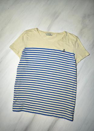 Tom tailor котонова футболка в бежево-блакитну смужку2 фото