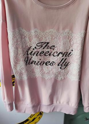 Свитшот  пудровый, турция,  с ажурной вставкой, 100,% cotton, размер м, л