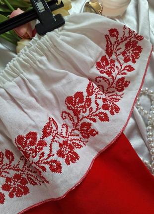 Красная блузка вышиванка галинка с воланом с открытыми плечами7 фото