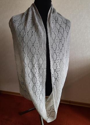 Двухцветный красивый ажурный шарф-снуд6 фото