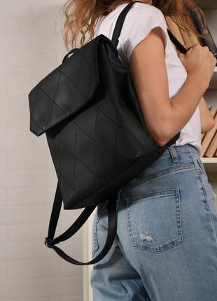 Стеганый женский сумка рюкзак черного цвета9 фото