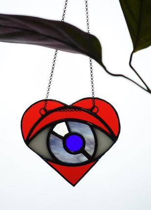 Глаз и сердце, витражный подвесной декор в абстрактном стиле!1 фото