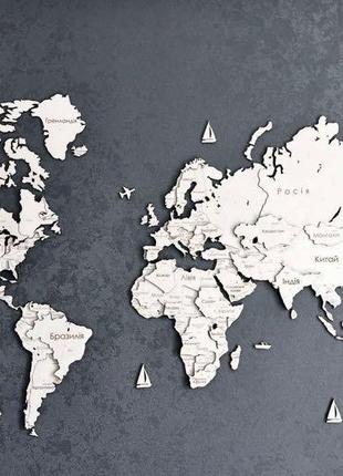 Деревяна багатошарова карта світу2 фото