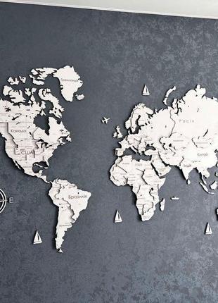 Деревяна багатошарова карта світу3 фото
