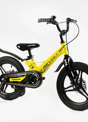 Дитячий двоколісний велосипед 16 дюймів литі диски та магнієва рама corso revolt mg-16080 жовтий