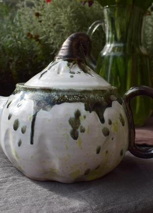 Ceramic teapot in the shape of a pumpkin1 фото