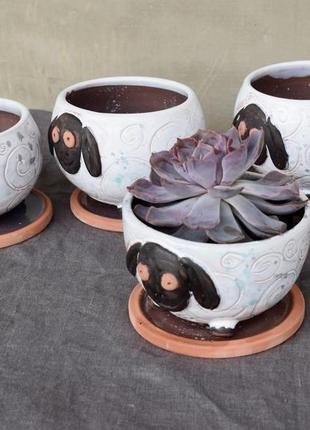 Handmade ceramic pots in the shape of a lamb2 фото