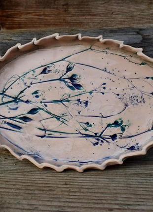 Exclusive ceramic plate with prints of real plants.5 фото