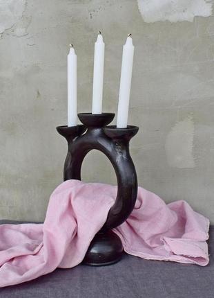 Black ceramic triple candlestick5 фото