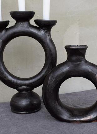 Black ceramic triple candlestick6 фото