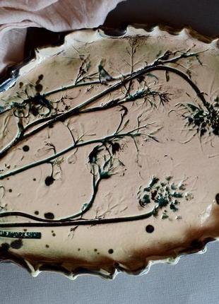 Exclusive ceramic plate with prints of real plants.9 фото