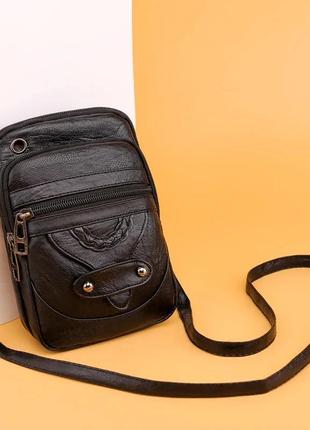 Маленькая женская сумка halovd с плечевым ремешком чёрная black4 фото