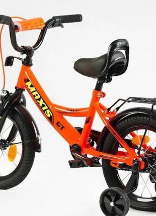 Детский двухколесный велосипед 14 дюймов со страховочными колесиками corso" maxis cl-14703 оранжевый3 фото