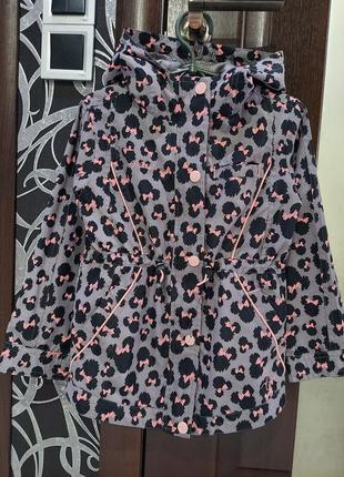 Легкая куртка, ветровка леопардовая с минни minnie mouse от disney серого цвета 5-6 лет