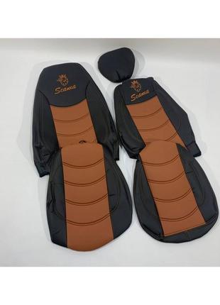 Набор чехлов на сиденья scania r-g 420 (все низкие) черно-коричневого цвета