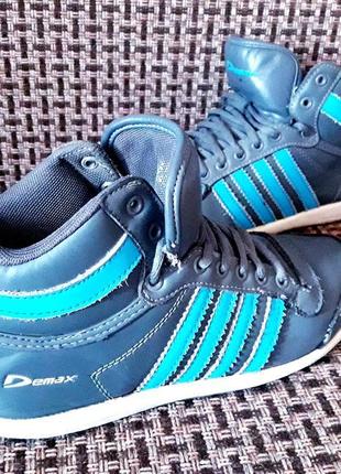 Оригинальные комбинированные кроссовки/хайтопы demax 4 blue stripes аdidas.7 фото