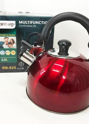 Ii чайник rainberg rb-625 из нержавеющей стали со свистком 3л, хороший чайник со свистком. цвет: красный cd