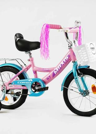 Детский двухколесный велосипед для девочки 14 дюймов corso maxis cl-14287 розовый