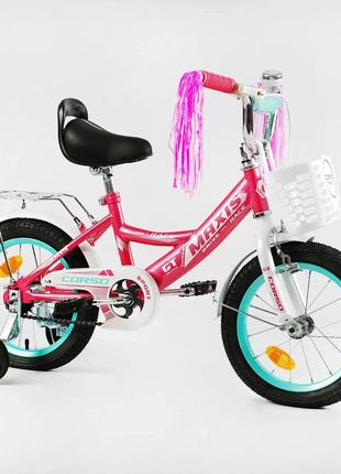 Детский двухколесный велосипед для девочки 14 дюймов corso maxis cl-14709 розовый1 фото