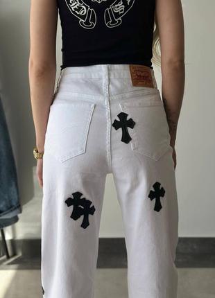 Женские белые джинсы chrome hearts3 фото