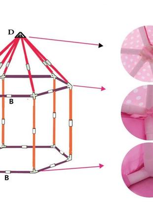 Дитячий, ігровий намет-будиночок resteq, велика дитяча альтанка. 135см х 140см. рожева5 фото