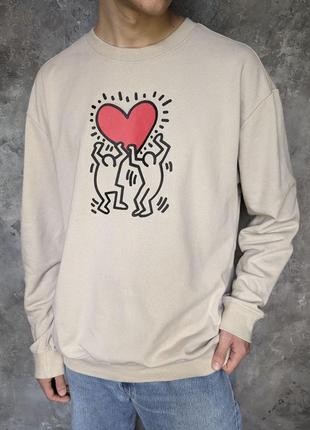 Свитшот h&amp;m x keith harring heart graffiti l-xl оверсайзовый бегги реп скейт бег лого винтажlusy худи carhartt ecko unltd мерч polo ralph lauren