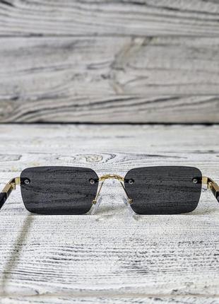 Солнцезащитные очки унисекс, прямоугольные, черные в золотистой  металлической оправе ( без брендовые )5 фото