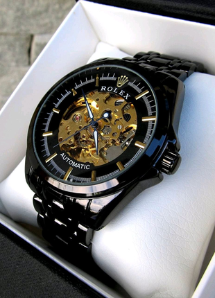 Чоловічий чорний механічний наручний годинник rolex / ролекс4 фото