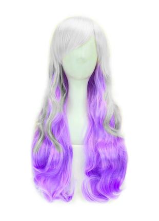 Длинный парик resteq - 60см, серо-фиолетовый, волнистые волосы с косой челкой, косплей, аниме2 фото