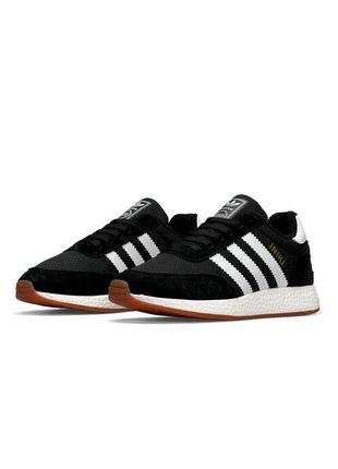 Женские кроссовки adidas originals iniki fleece termo black white stripes gum
