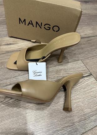 Мюли, босоножки бежевые кожаные mango zara