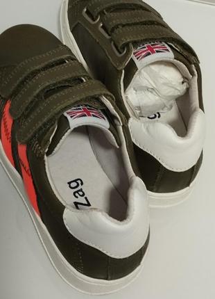 Кожаные кроссовки на липучках хаки натуральная кожа бренд оригинал5 фото