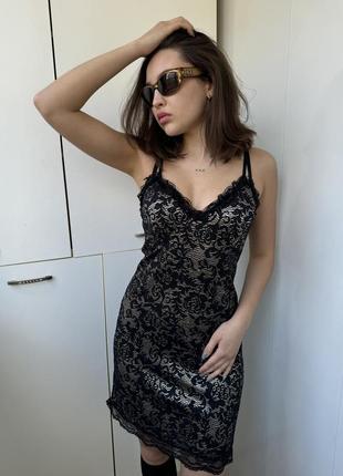 Французское модное черное кружевное женское платье