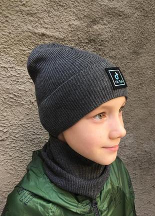 Комплект тонкая демисезонная шапка для мальчика tik tok от 7 лет 53 54 561 фото