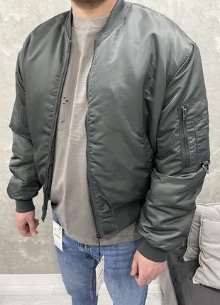 Мужской бомбер zara l 42 куртка утепленная bomber jacket хаки