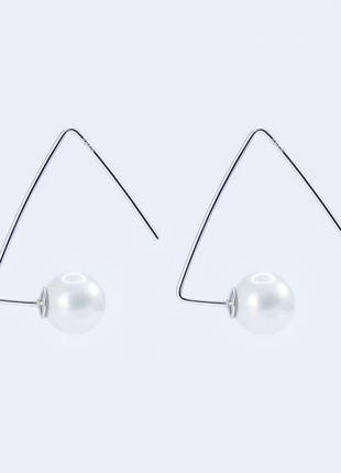 Срібні сережки-трикутники з перлами