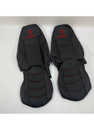 Набор чехлов на сиденья scania r-g 420 (высокое и низкое) черного цвета с красной нитью