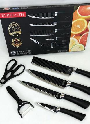 Ii набір кухонних ножів із сталі 6 предметів genuine king-b0011, набір ножів для кухні, кухонний набір ножів cd1 фото