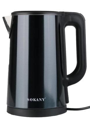 Електрочайник sokany sk-sh-1088 безшумний 2,5л з нержавіючої сталі, чорний